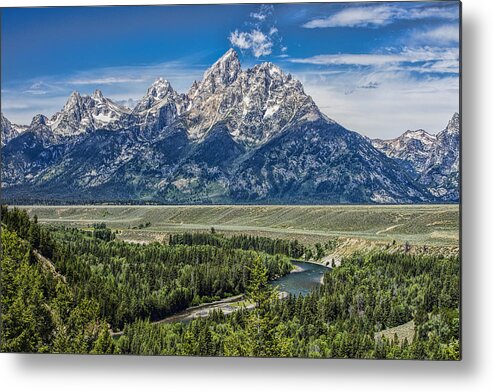 Grand Tetons Metal Print featuring the photograph Grand Tetons over the Snake River at Mid-Day by Josh Bryant