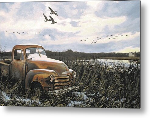 Truck Metal Print featuring the painting Grandpa's Old Truck by Anthony J Padgett
