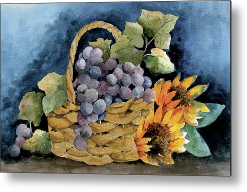 Grapes Metal Print featuring the painting Grape Basket by Lael Rutherford