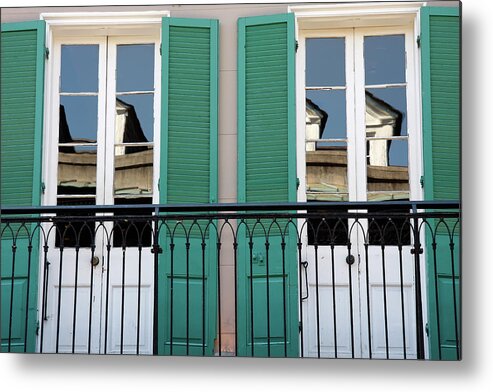 New Orleans Metal Print featuring the photograph Green Shutters Reflections by KG Thienemann