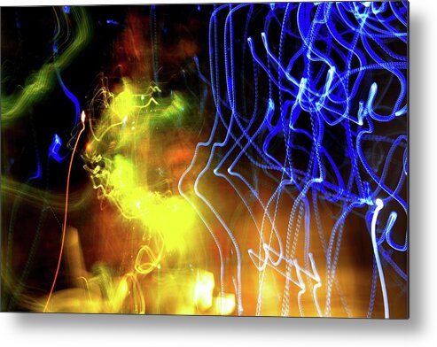 Abstract Metal Print featuring the digital art Green Yellow and Blue Lights by Lyle Crump