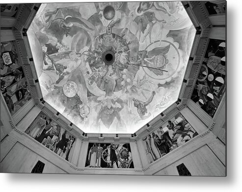 Griffith Observatory Los Angeles Metal Print featuring the photograph Griffith Observatory Rotunda Art - Black and White Rendition by Ram Vasudev