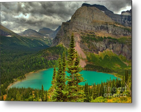 Grinnell Metal Print featuring the photograph Grinnell Green Below The Towering Peaks by Adam Jewell