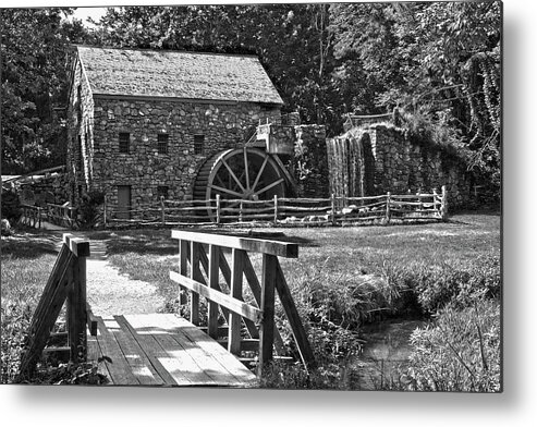 Black And White Metal Print featuring the photograph Grist Mill, Sudbury, Massachussetts by Barry Wills