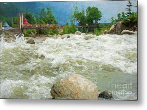 Landscape Metal Print featuring the digital art Gushing Waters by Pravine Chester