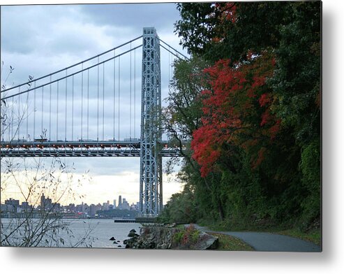 Laurie Lago Rispoli Metal Print featuring the photograph GW Bridge in Autumn by Laurie Lago Rispoli