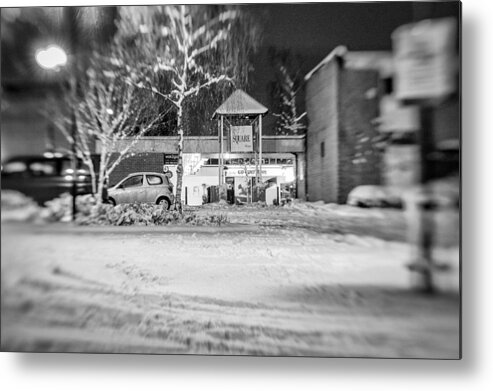 Hale Barns Metal Print featuring the photograph Hale Barns Square in the snow by Neil Alexander Photography
