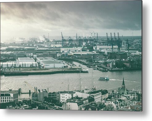 Monochtome Metal Print featuring the photograph Hamburg Port by Marina Usmanskaya