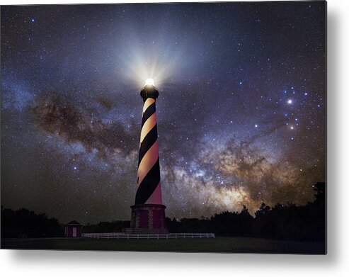 Lighthouse Metal Print featuring the photograph Hatteras Lighthouse and Milky Way by Dennis Sprinkle