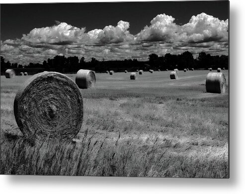 Hay Metal Print featuring the photograph Hay Bales and Clouds by Michelle Calkins