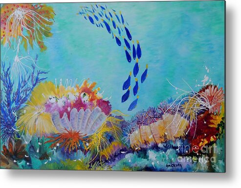 Fish Metal Print featuring the painting Heading For The Coral by Lyn Olsen