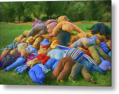 Autumn Metal Print featuring the photograph Heap of Scarecrows by Nikolyn McDonald