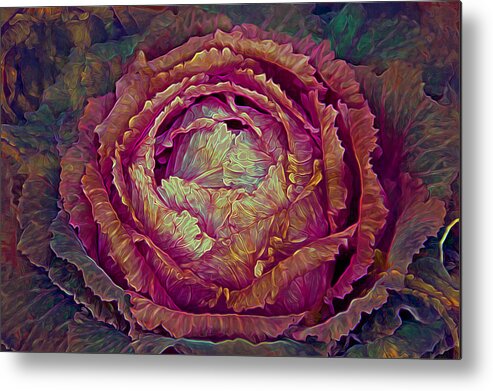Magenta Metal Print featuring the digital art Heart of Mystery in Red and Green by Lynda Lehmann