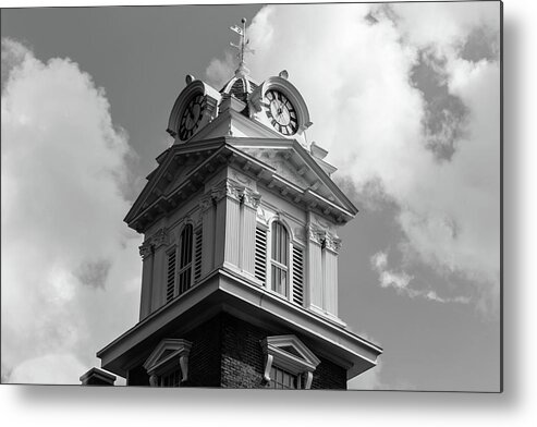 Gwinnett County Courthouse Steeple Metal Print featuring the photograph Historic Courthouse Steeple in BW by Doug Camara