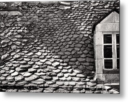 Roof Metal Print featuring the photograph Historic French Slate Roof Monochrome Version by Menega Sabidussi