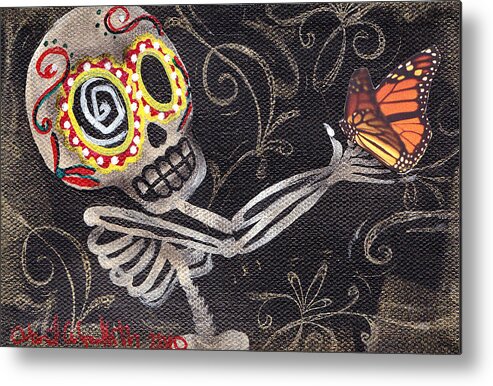 Day Of The Dead Metal Print featuring the painting Holding Life by Abril Andrade