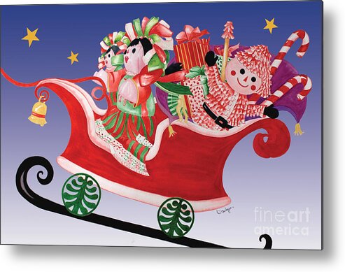 Christmas Cards Metal Print featuring the painting Holiday Twin Delivery by Kandyce Waltensperger