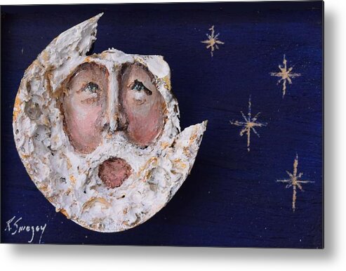 roger Swezey Metal Print featuring the mixed media Horseshoe Crab Man in the Moon by Roger Swezey