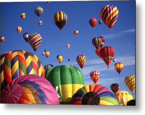 Hot+air+balloons Metal Print featuring the photograph Beautiful Balloons On Blue Sky - Color Photo by Peter Potter