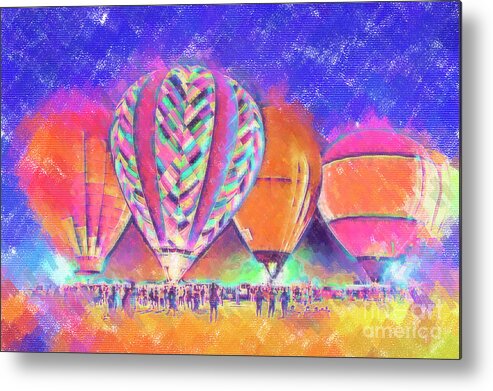 Hot Air Balloons Metal Print featuring the digital art Hot Air Balloons Night Festival In Pastel by Kirt Tisdale