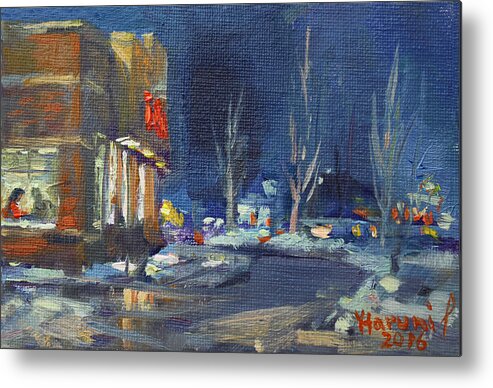 Tim Hortons Metal Print featuring the painting Hot Coffee in Cold Winter at Tim's with Viola by Ylli Haruni