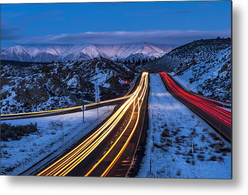 Night Metal Print featuring the photograph Hwy. 395 at Blue Hour by Cat Connor