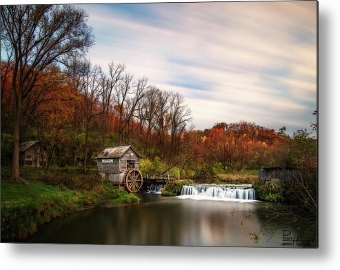 Mill Wisconsin Water Water Mill Historic Autumn Fall Colors Scenic Horizontal Landscape Metal Print featuring the photograph Hyde's Mill, Wisconsin by Peter Herman