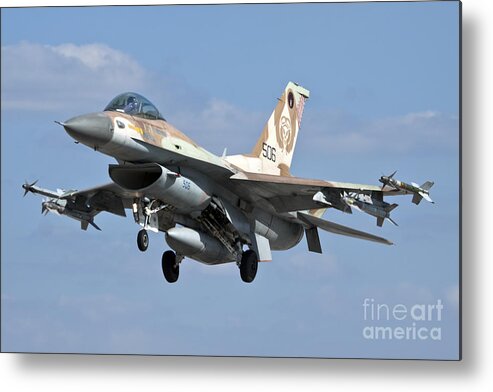 Israel Metal Print featuring the photograph IAF F-16C Fighter by Nir Ben-Yosef