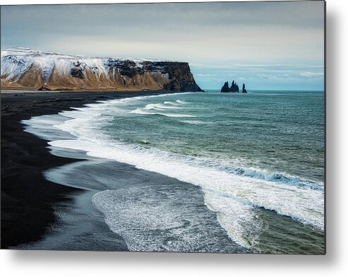 Iceland Metal Print featuring the photograph Iceland Reynisfjara black beach and ocean by Matthias Hauser