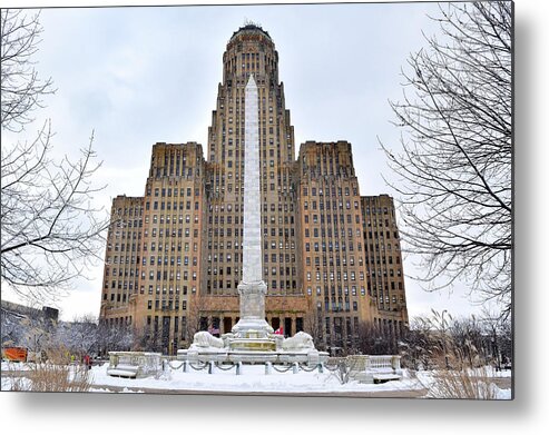 Art Deco Metal Print featuring the photograph Iconic Buffalo City Hall in Winter by Nicole Lloyd