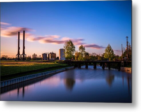 Sugar Land Metal Print featuring the photograph Imperial Sugar Factory Sunset Outlying Structures Reflections by Micah Goff