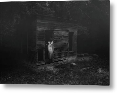 Woman Metal Print featuring the photograph In Fear She Waits by Tom Mc Nemar