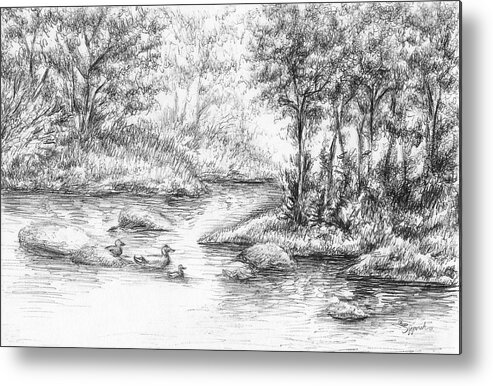 Landscape Metal Print featuring the drawing In the Forest by Sipporah Art and Illustration