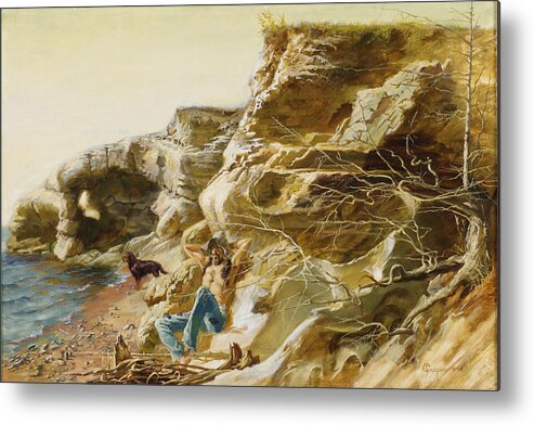Sergey Gusarin Metal Print featuring the painting In the Rocks by Sergey Gusarin
