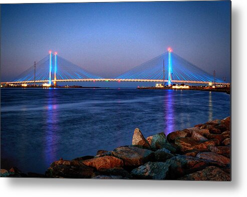 Indian River Inlet Metal Print featuring the photograph Indian River Inlet Bridge Twilight by Bill Swartwout