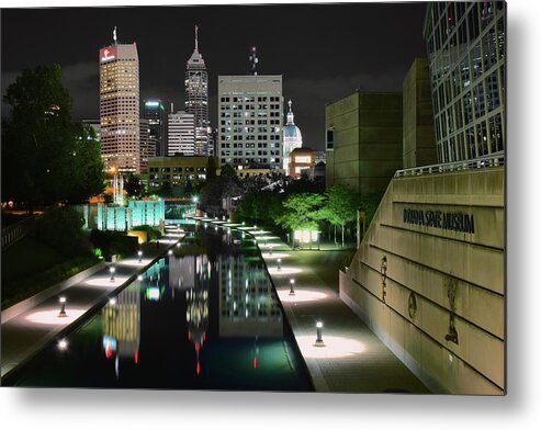 Indianapolis Metal Print featuring the photograph Indianapolis Canal Night View by Frozen in Time Fine Art Photography
