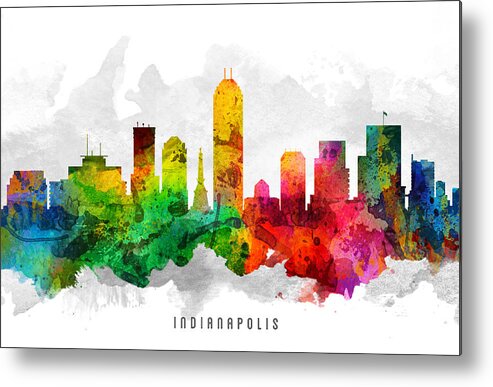 Indianapolis Metal Print featuring the painting Indianapolis Indiana Cityscape 12 by Aged Pixel