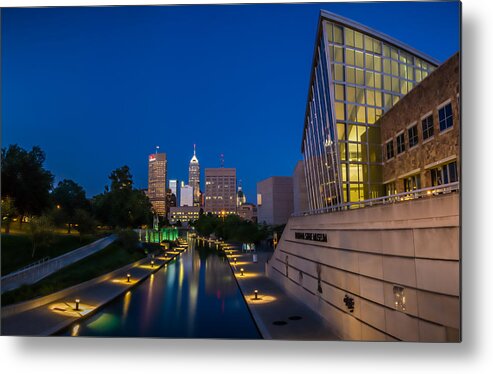 Art Metal Print featuring the photograph Indianapolis Skyline from the Canal at Night by Ron Pate