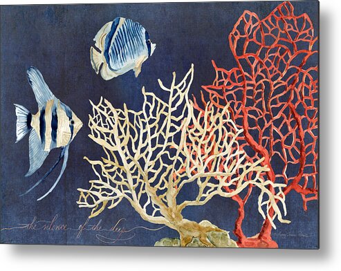 Red Fan Coral Metal Print featuring the painting Indigo Ocean - Silence of the Deep by Audrey Jeanne Roberts