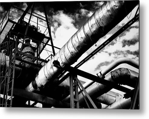 Industrial Metal Print featuring the photograph Industrial Metal Piping in Monochrome by John Williams