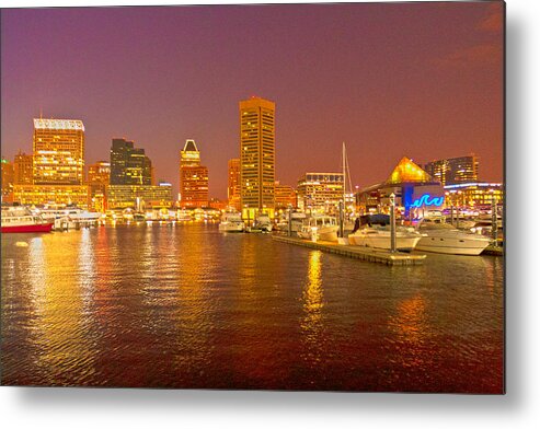 Inner Metal Print featuring the photograph Inner Harbor at Night 2 - HDR by Lou Ford