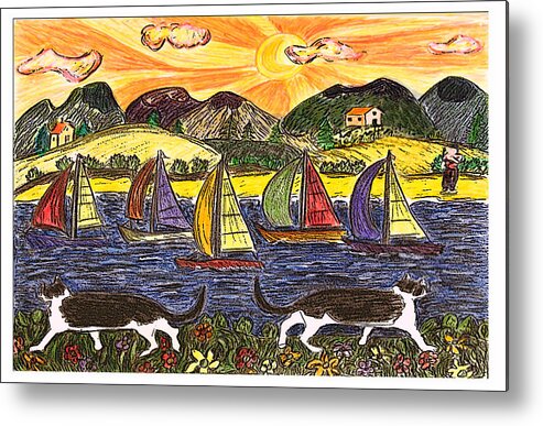 Cats Metal Print featuring the painting Into The Sun by Monica Engeler