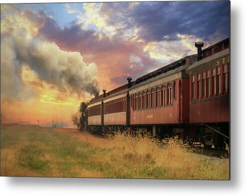 Train Metal Print featuring the mixed media Into the Sunset by Lori Deiter