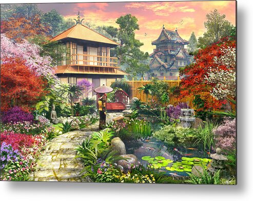 Horizontal Metal Print featuring the digital art Japan garden Variant 2 by MGL Meiklejohn Graphics Licensing