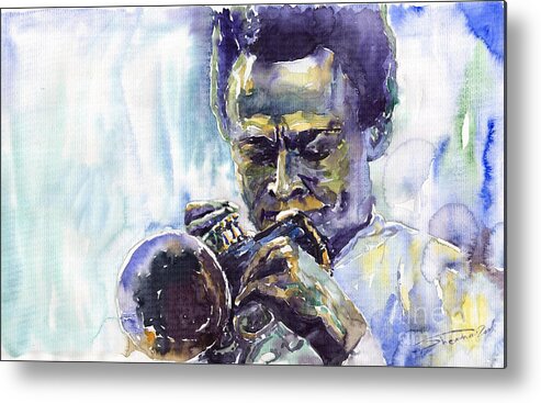 Jazz Miles Davis Music Musiciant Trumpeter Portret Metal Print featuring the painting Jazz Miles Davis 10 by Yuriy Shevchuk
