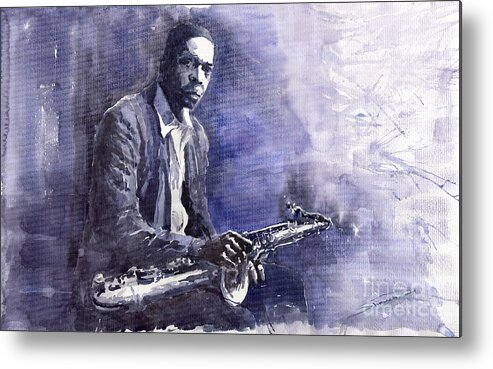 Figurative Metal Print featuring the painting Jazz Saxophonist John Coltrane 03 by Yuriy Shevchuk