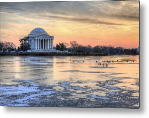 Jefferson Memorial Washington Dc Historic Mall Sunset Sunrise Winter Metal Print featuring the photograph Jefferson by JC Findley