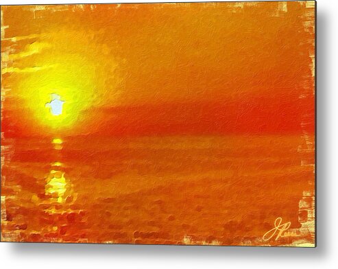 Orange Sunrise Painting Metal Print featuring the painting Jersey Orange Sunrise by Joan Reese