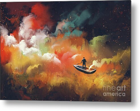 Art Metal Print featuring the painting Journey To Outer Space by Tithi Luadthong