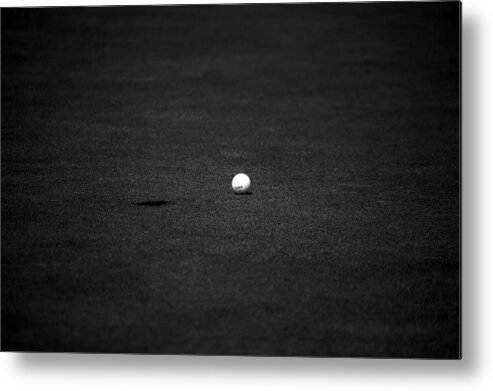 Golf Ball Hole Grass Black White Tee Golfball Metal Print featuring the photograph Just Shy by William Haney